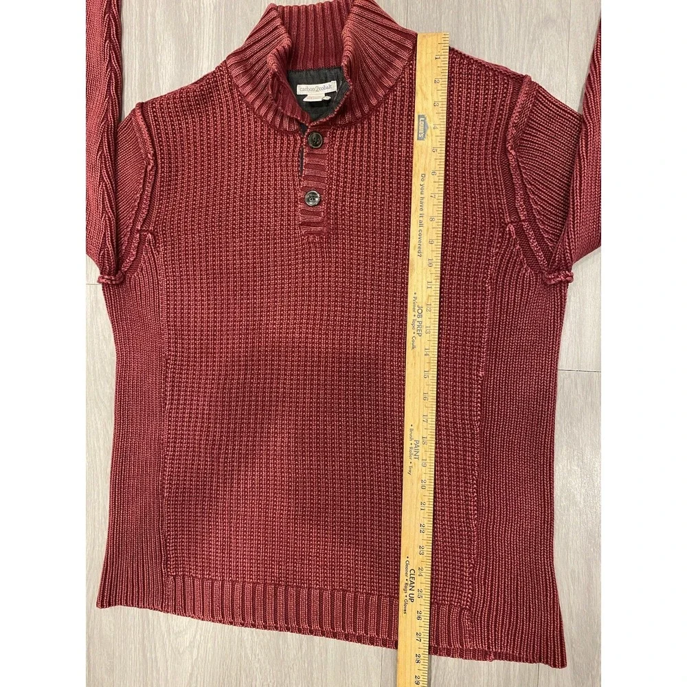 Carbon2Cobalt‎ Mens Sweater Red Large L Knit Button Cotton Heavy Warm EUC